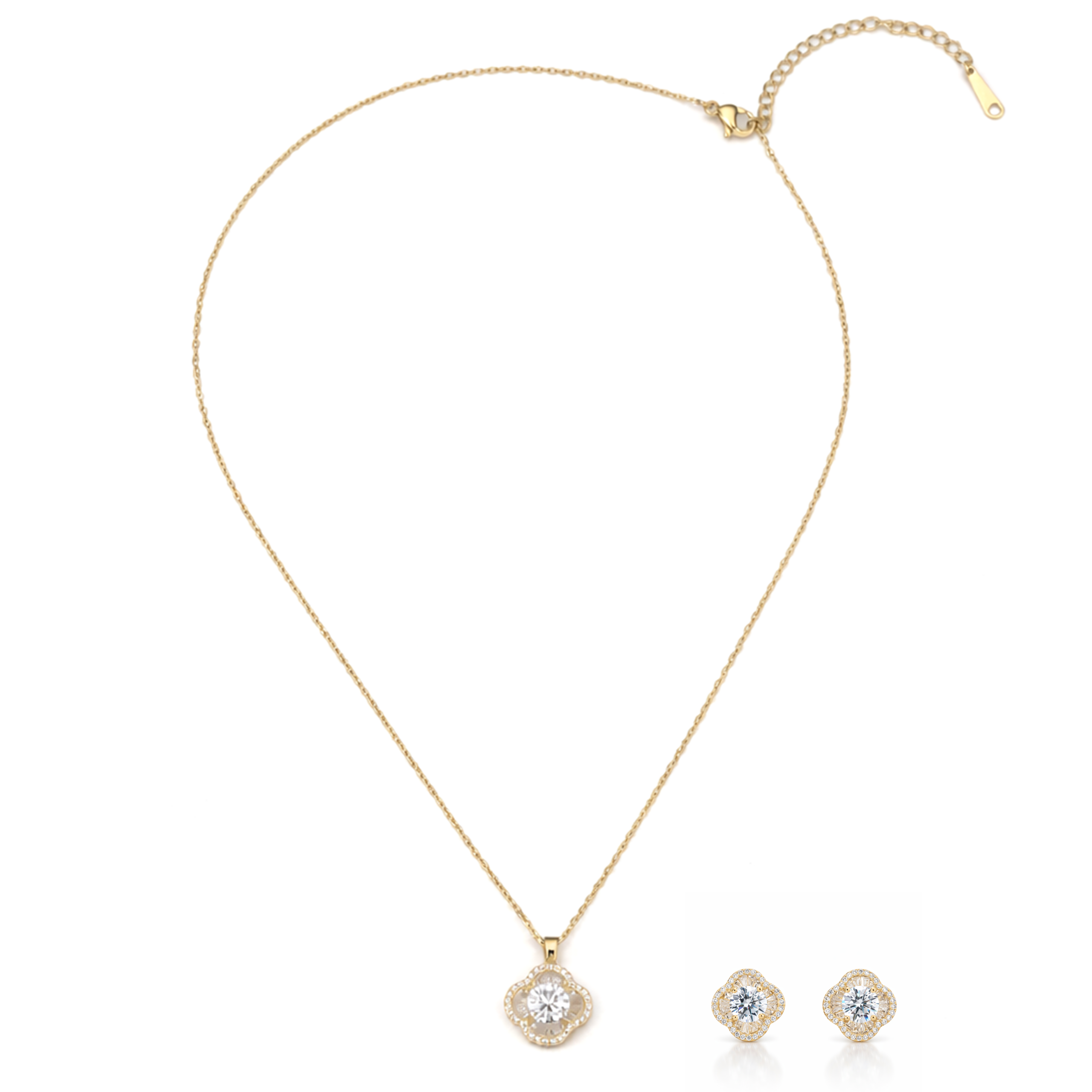 Gold-Tone Crystal Halo Pendant Necklace Set