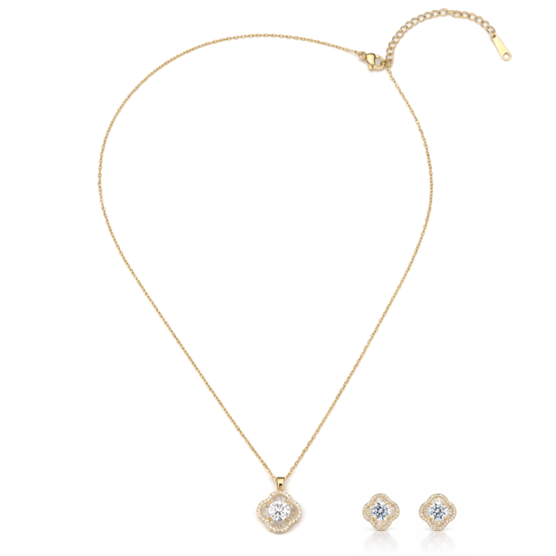 Gold-Tone Crystal Halo Pendant Necklace Set