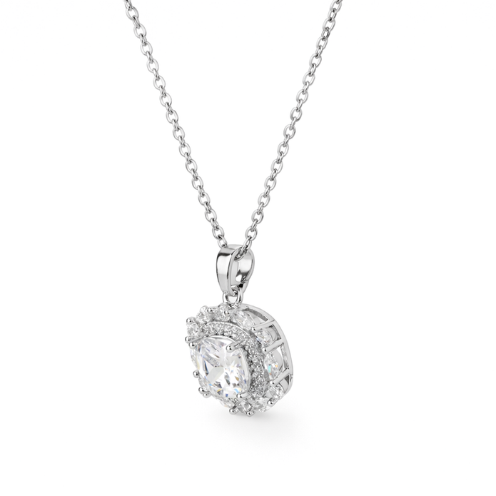 Silver Solitaire Round Crystal Pendant Set