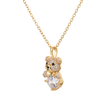 Gold-Tone Teddy Bear Charm Pendant Necklace Set — Gold / Clear - Gold