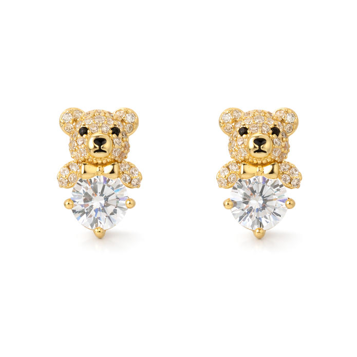 Gold-Tone Teddy Bear Charm Pendant Necklace Set — Gold / Clear - Gold
