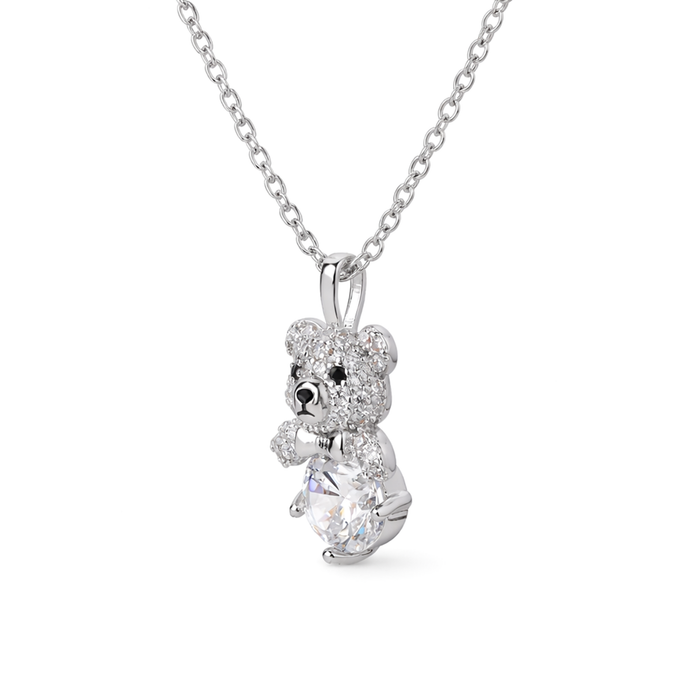 Gold-Tone Teddy Bear Charm Pendant Necklace Set — Gold / Clear - Clear