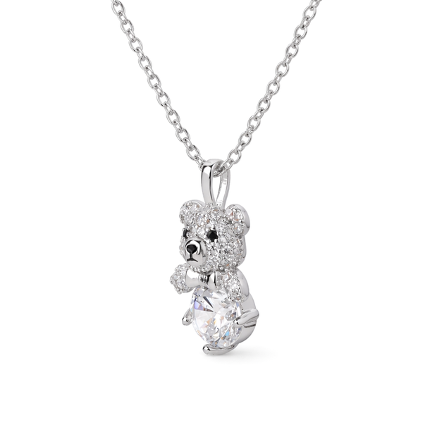 Gold-Tone Teddy Bear Charm Pendant Necklace Set — Gold / Clear - Clear