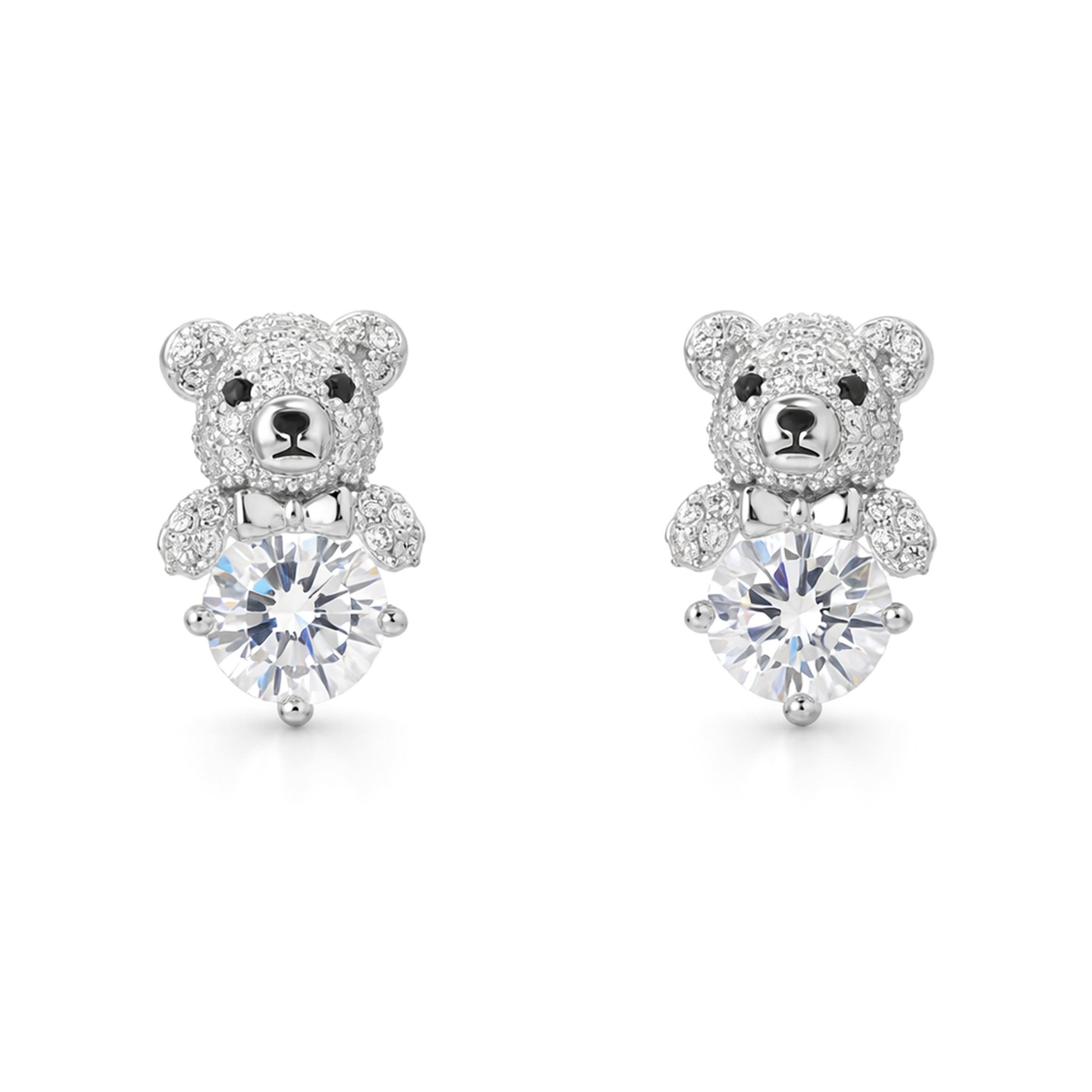 Gold-Tone Teddy Bear Charm Pendant Necklace Set — Gold / Clear - Clear