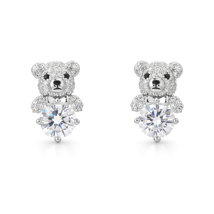 Gold-Tone Teddy Bear Charm Pendant Necklace Set — Gold / Clear - Clear