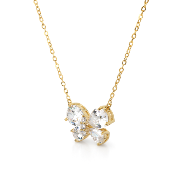 Gold-Tone Crystal Bow Pendant Necklace Set — Gold / Clear - Gold