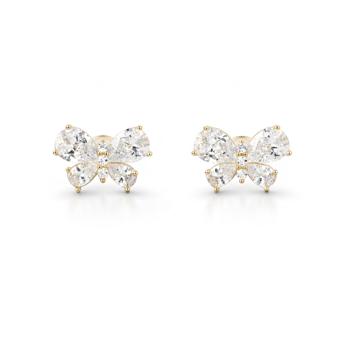 Gold-Tone Crystal Bow Pendant Necklace Set — Gold / Clear - Gold