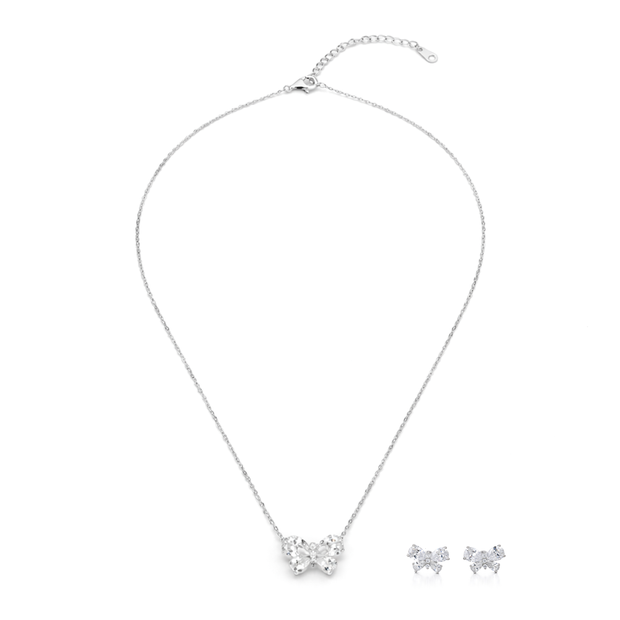Gold-Tone Crystal Bow Pendant Necklace Set — Gold / Clear - Clear