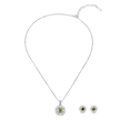 Silver Emerald Green Floral Halo Pendant Necklace Set