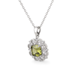 Silver Emerald Green Floral Halo Pendant Necklace Set