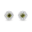 Silver Emerald Green Floral Halo Pendant Necklace Set