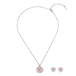 Silver Rose Pink Floral Halo Pendant Necklace Set