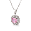 Silver Rose Pink Floral Halo Pendant Necklace Set