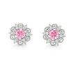 Silver Rose Pink Floral Halo Pendant Necklace Set