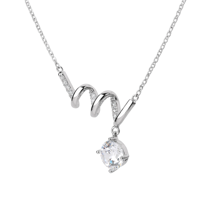 Silver Crystal Wave Pendant Necklace Set