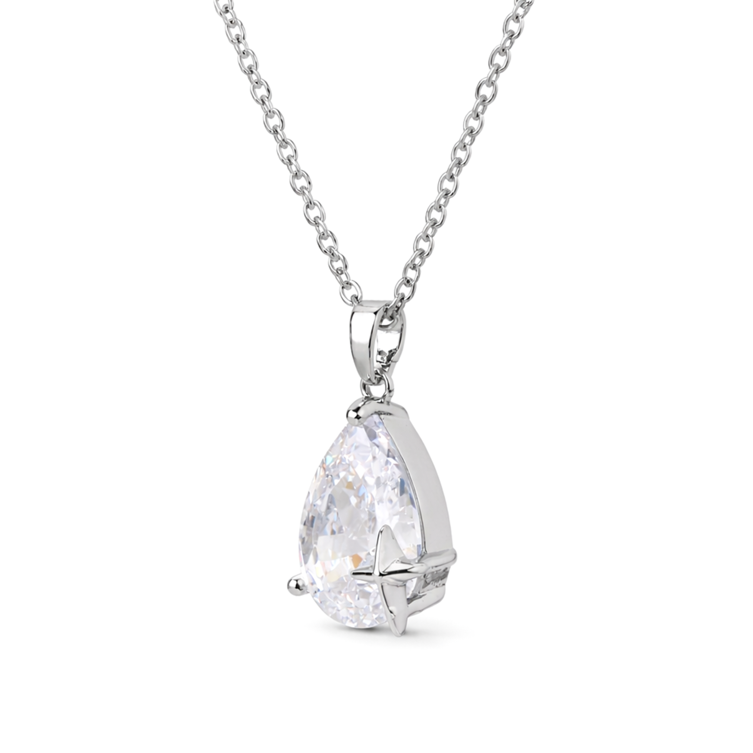 Silver Pear-Cut Crystal Halo Pendant Set