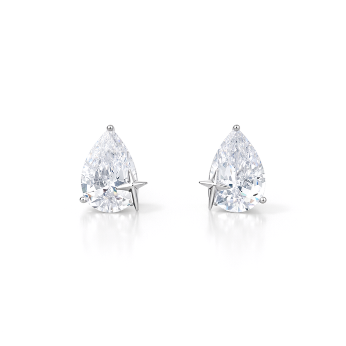 Silver Pear-Cut Crystal Halo Pendant Set