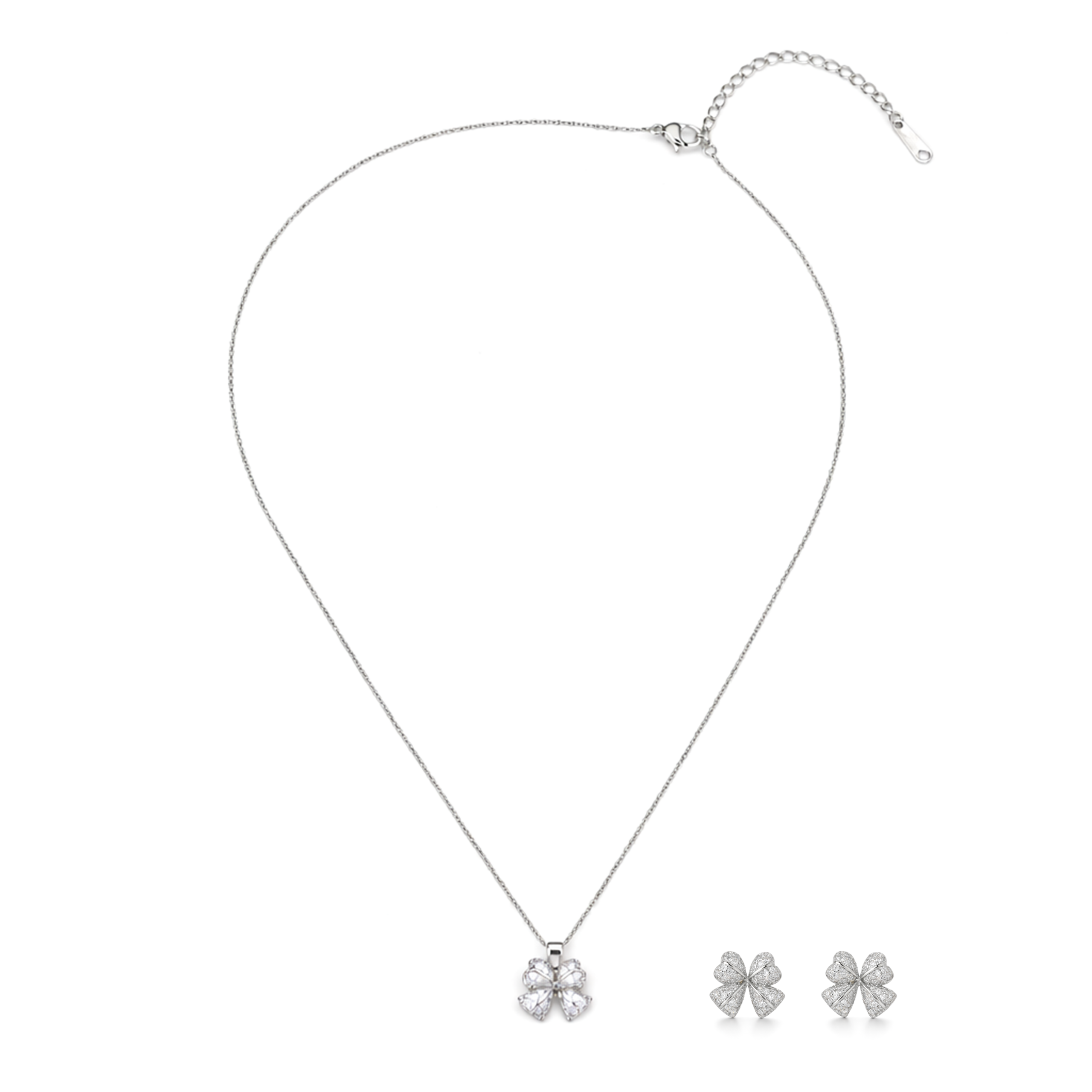 Silver Crystal Butterfly Pendant Necklace Set