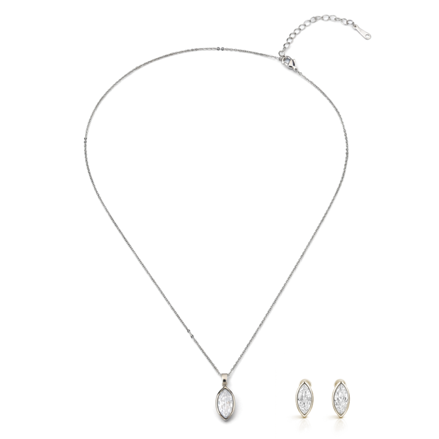 Silver Marquise Crystal Pendant Necklace Set