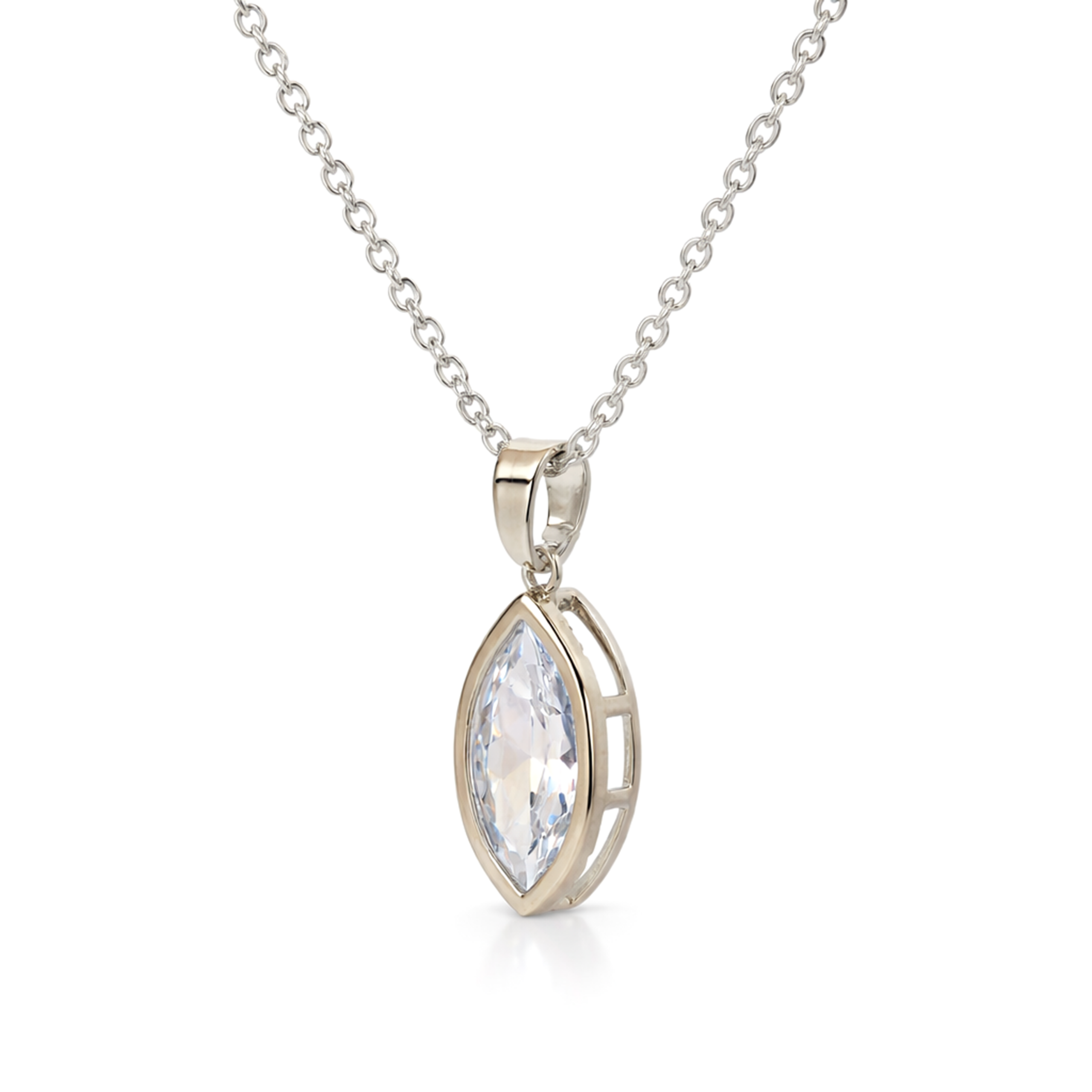 Silver Marquise Crystal Pendant Necklace Set