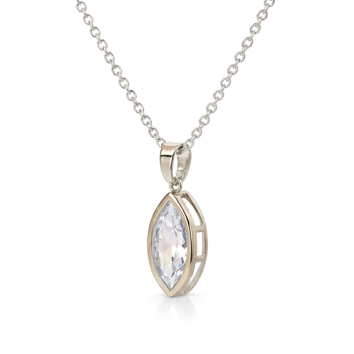 Silver Marquise Crystal Pendant Necklace Set