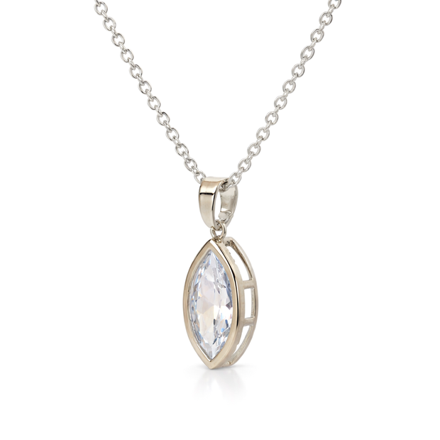 Silver Marquise Crystal Pendant Necklace Set
