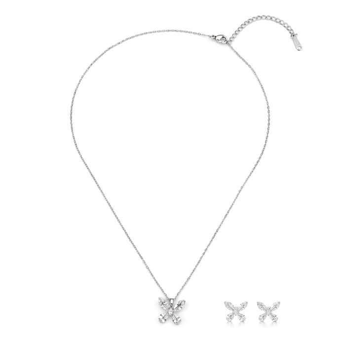 Silver Crystal Crossover Pendant Necklace Set