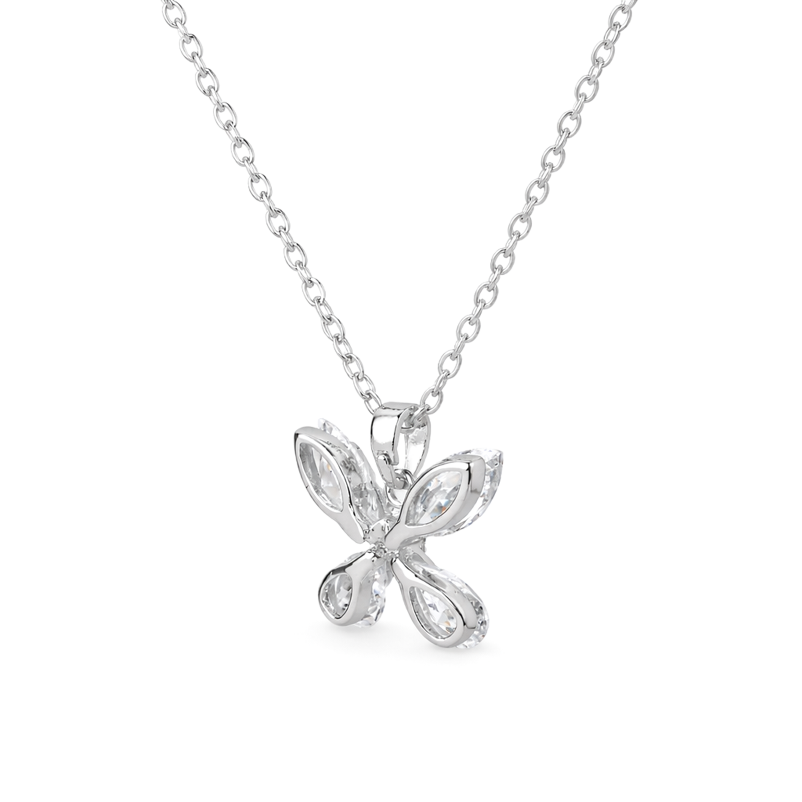 Silver Crystal Crossover Pendant Necklace Set