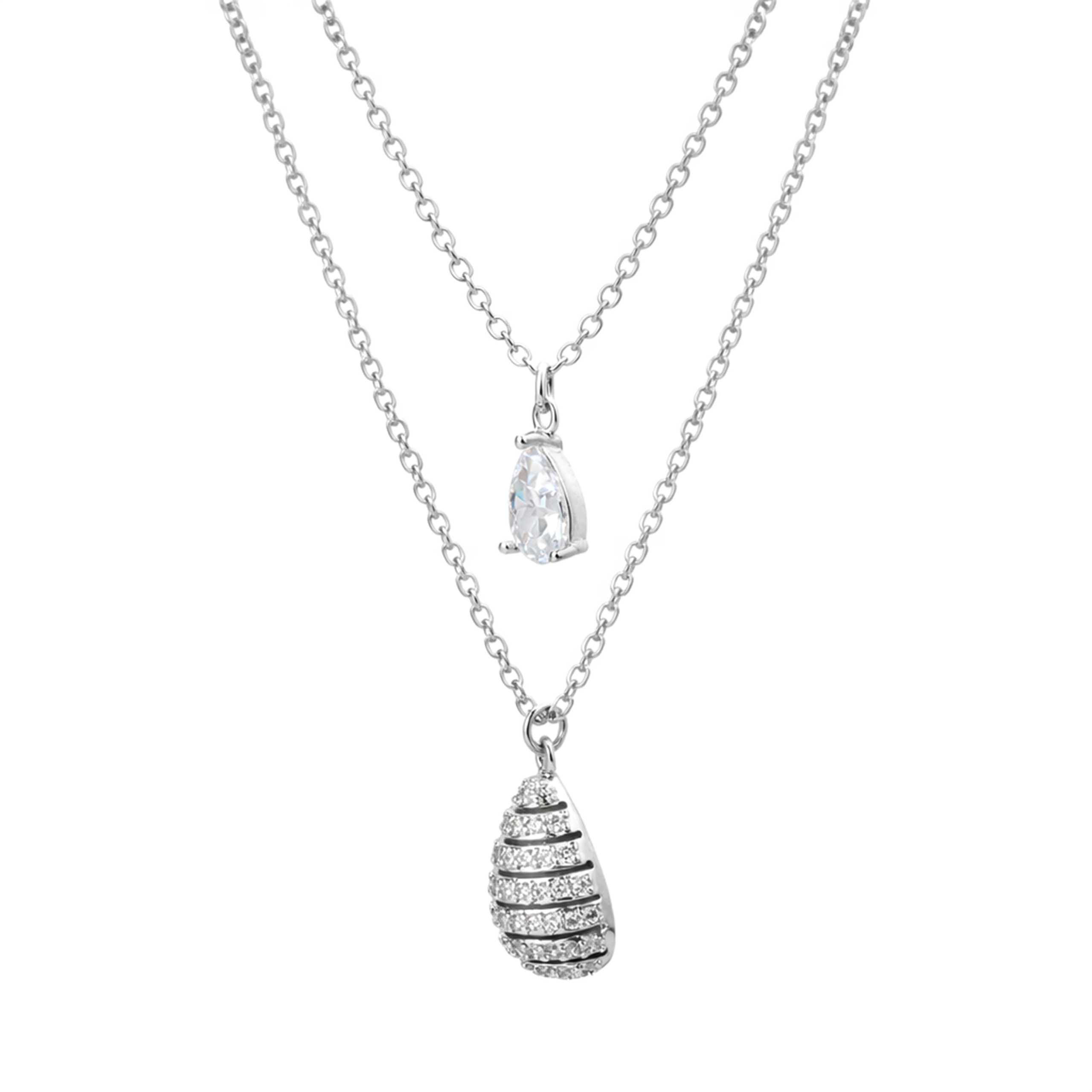 Silver Layered Crystal Drop Necklace Set