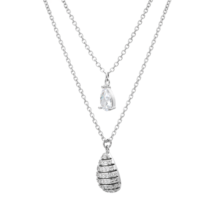Silver Layered Crystal Drop Necklace Set