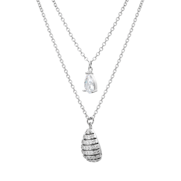 Silver Layered Crystal Drop Necklace Set