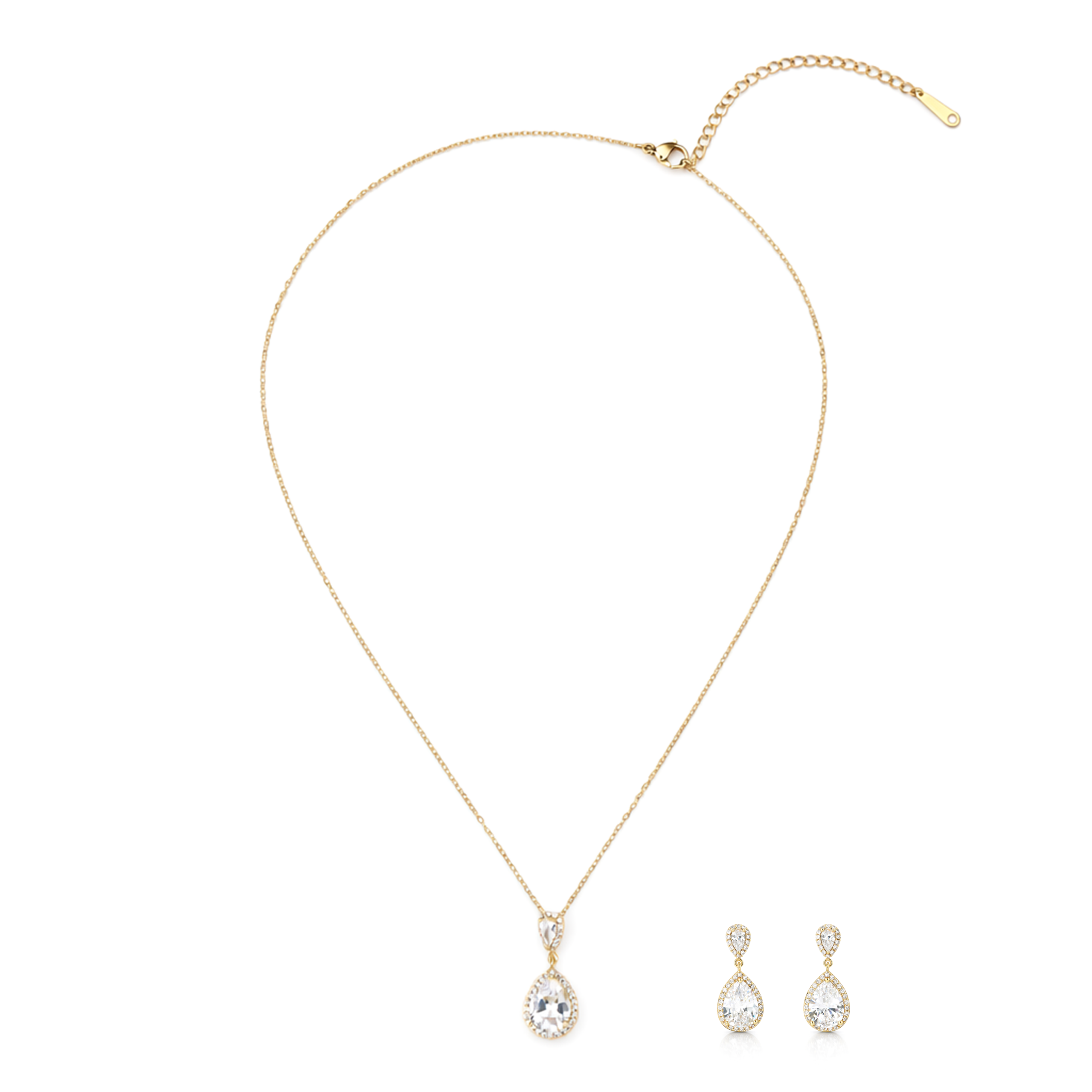 Gold-Tone Pear-Cut Crystal Pendant Necklace Set