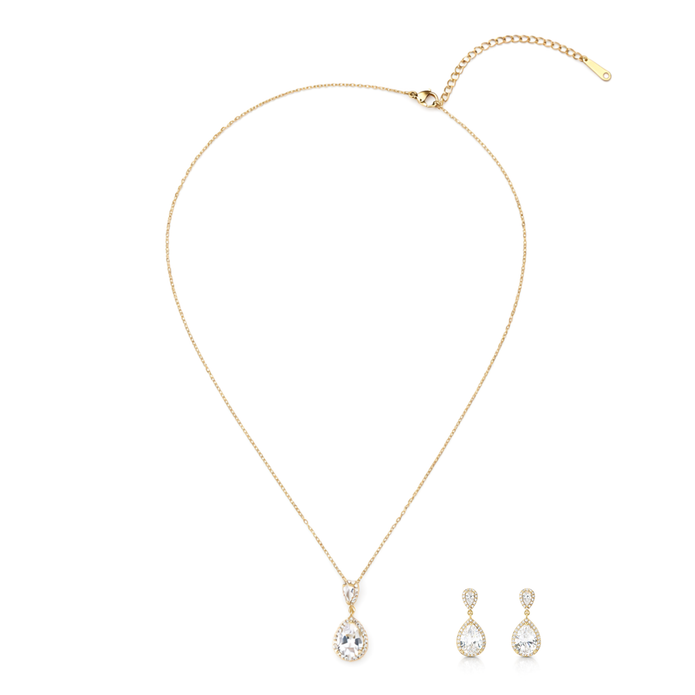 Gold-Tone Pear-Cut Crystal Pendant Necklace Set