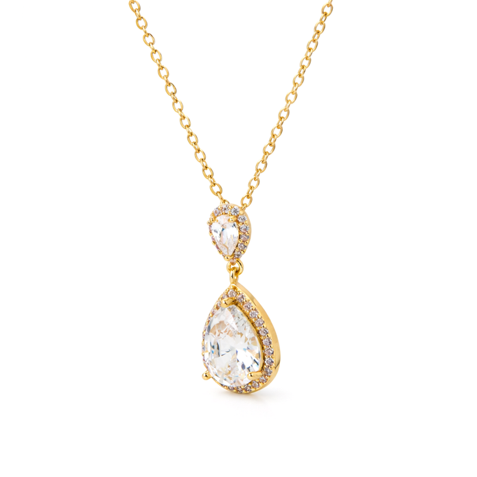 Gold-Tone Pear-Cut Crystal Pendant Necklace Set