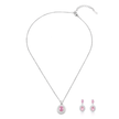 Silver Rose Pink Oval Halo Drop Pendant Set