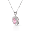 Silver Rose Pink Oval Halo Drop Pendant Set