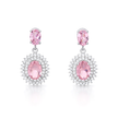 Silver Rose Pink Oval Halo Drop Pendant Set