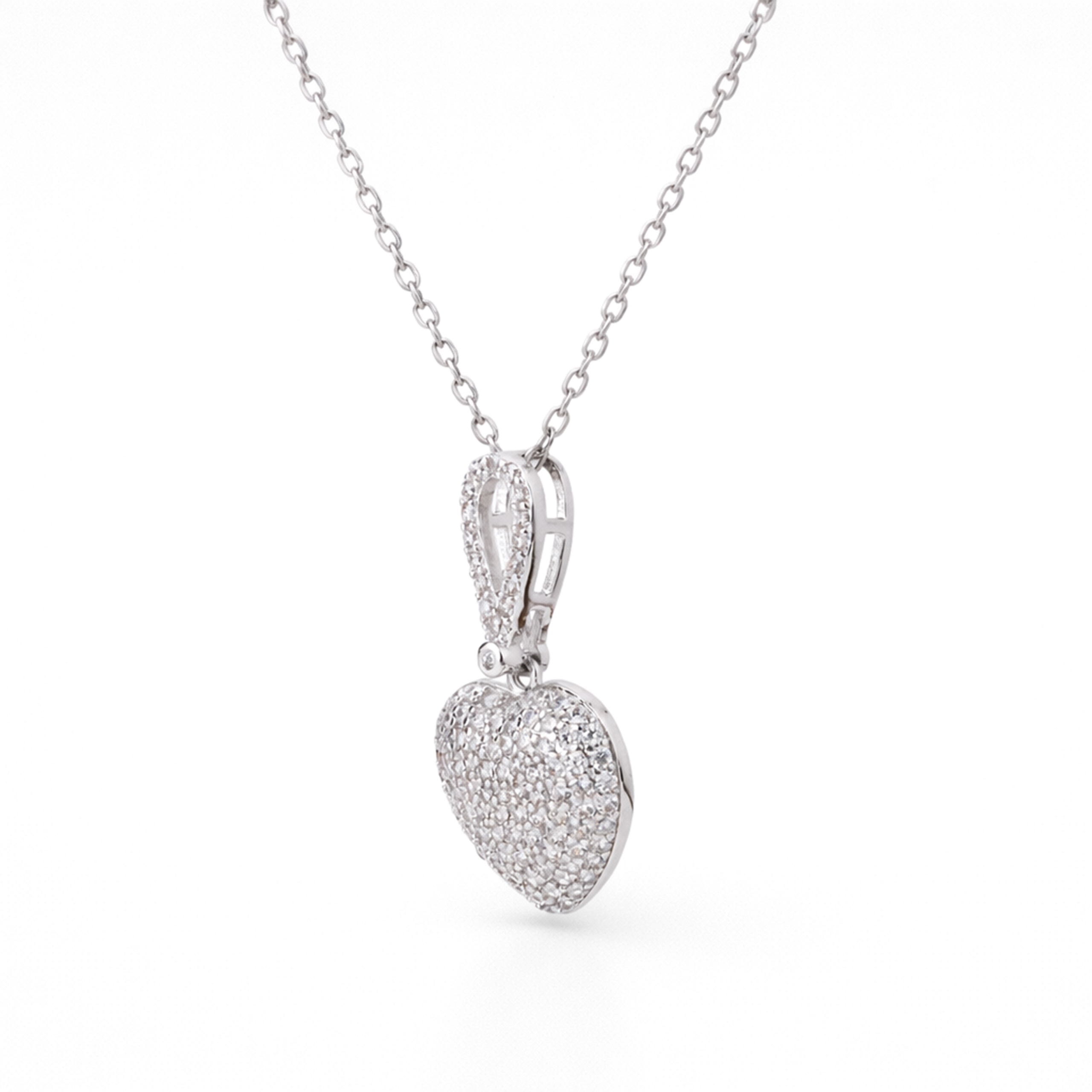 Silver Pavé Heart Crystal Pendant Necklace Set
