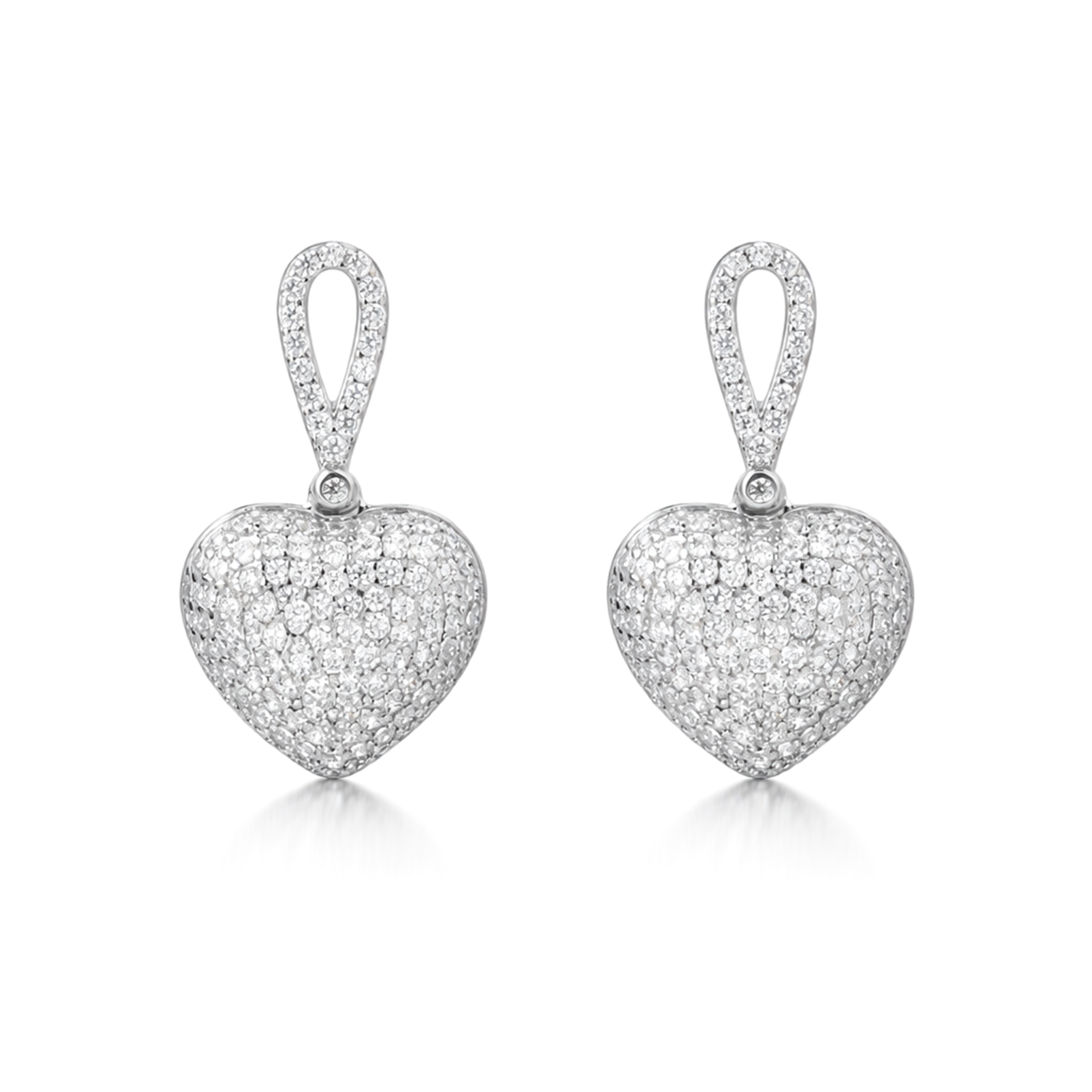 Silver Pavé Heart Crystal Pendant Necklace Set