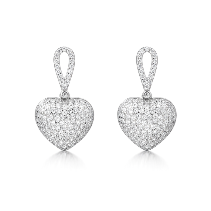 Silver Pavé Heart Crystal Pendant Necklace Set