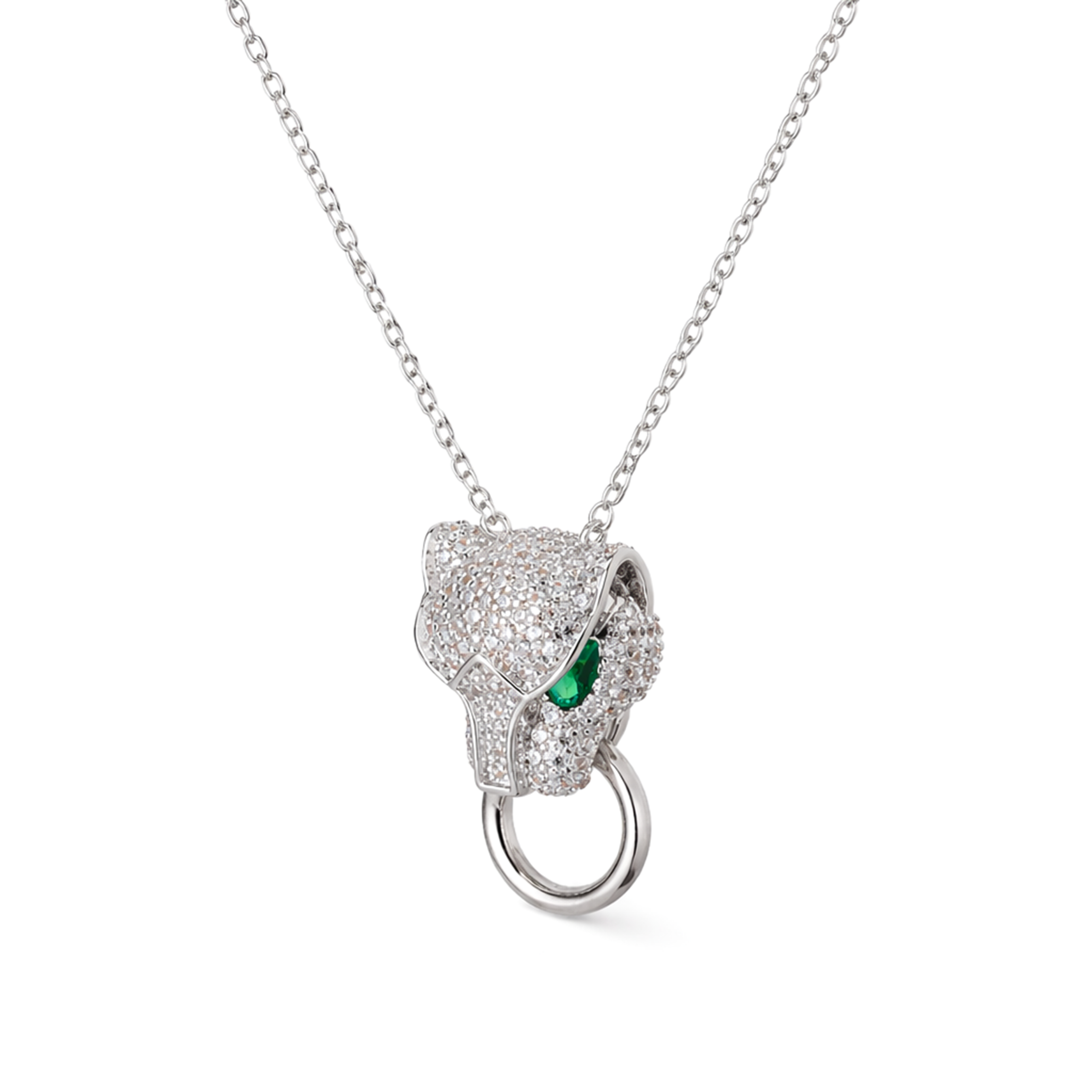 Silver Panther Head Statement Pendant Necklace Set — Silver / Gold - Silver