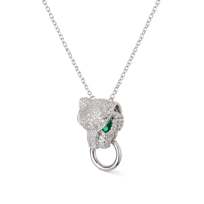Silver Panther Head Statement Pendant Necklace Set — Silver / Gold - Silver