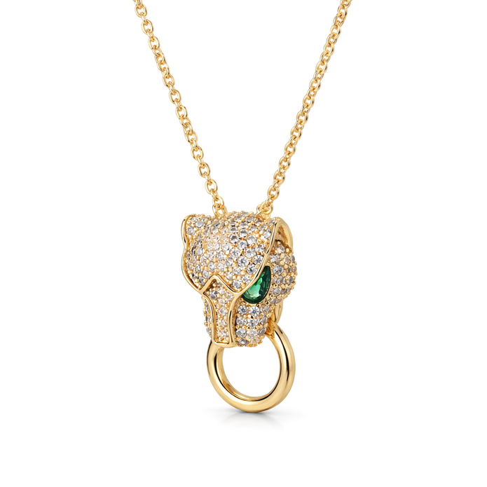Silver Panther Head Statement Pendant Necklace Set — Silver / Gold - Gold