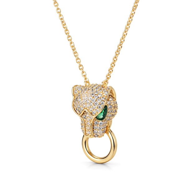 Silver Panther Head Statement Pendant Necklace Set — Silver / Gold - Gold
