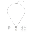 Silver Floral Pearl Drop Pendant Necklace Set