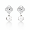 Silver Floral Pearl Drop Pendant Necklace Set