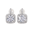Square Cushion Halo Clear Crystal Pendant Necklace Set