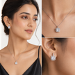 Square Cushion Halo Clear Crystal Pendant Necklace Set