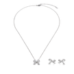 Crystal Bow Silver Pendant Necklace Earring Set