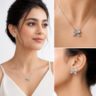 Crystal Bow Silver Pendant Necklace Earring Set
